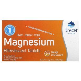 Magnesium effervescent, orange flavor, Trace Minerals Research, 150 mg, 8 tubes of 1.41 oz (40 g) each.