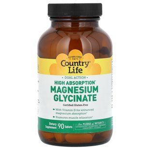 Country Life, High Absorption Dual Action Magnesium Glycinate, 90 Tablets купить в Киеве и Украине