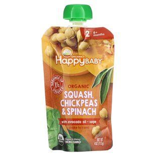 Happy Family Organics, Happy Baby, 6+ Months, Organic Squash, Chickpeas & Spinach, 4 oz (113 g) купить в Киеве и Украине
