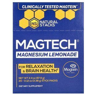 Natural Stacks, MagTech, Смесь для приготовления напитков с магнием, лимонад, 20 пакетиков в стиках по 3,23 г (0,11 унции) каждый купить в Киеве и Украине