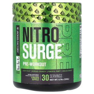 Jacked Factory, Nitro Surge, передтренувальний комплекс, зелене яблуко, 249 г (8,78 унції)