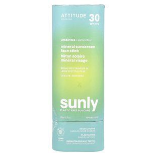 ATTITUDE, Sunly, Mineral Sunscreen Face Stick, SPF 30, Unscented, 0.7 oz (20 g) купить в Киеве и Украине