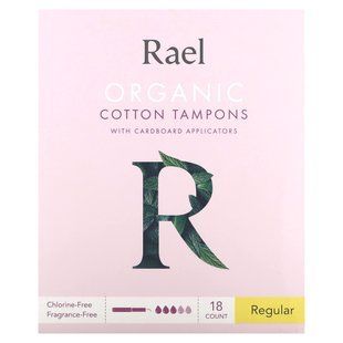 Тампоны из органического хлопка с картонными аппликаторами, обычные, Rael, 18 штук купить в Киеве и Украине