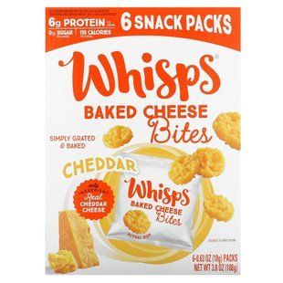Whisps, запечені сирні шматочки, чеддер, 6 снеків по 18 г (0,63 унції)