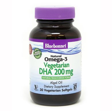Вегетаріанська омега-3 з водоростей, DHA 200 мг, Bluebonnet Nutrition, 30 рослинних капсул