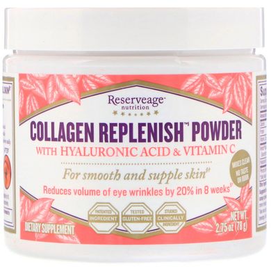 ReserveAge Nutrition, Порошок Collagen Replenish з гіалуроновою кислотою і вітаміном C, 2,75 унц (78 г)