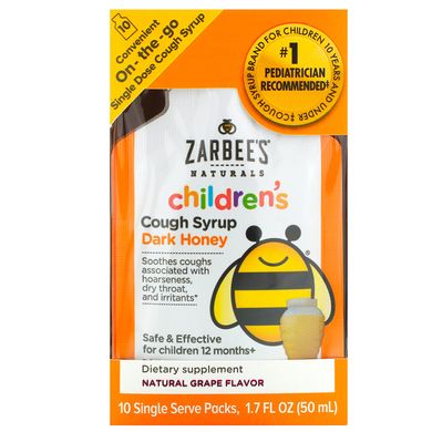 Сироп від кашлю з медом для дітей від 1 року смак винограду Zarbee's (Cough Syrup) 10 пакетів по 5 мл