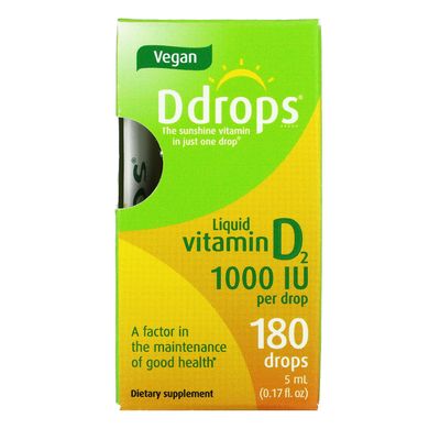 Ddrops, рідкий вітамін D2, 1000 МО, 0,17 рідкої унції (5 мл)