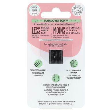 Invisibobble, Original, Безслідне кільце для волосся, кристально чистий/чорний, 8 шт. В упаковці
