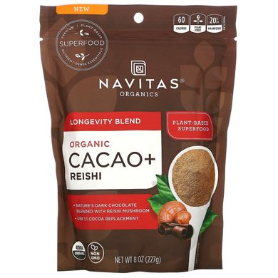 Органічне какао + рейши, Longevity Blend, Organic Cacao + Reishi, Navitas Organics, 227 г