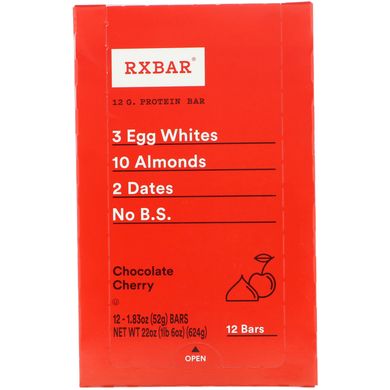 Протеїновий батончик, шоколад і вишня, RXBAR, 12 батончиків, 52 г кожен