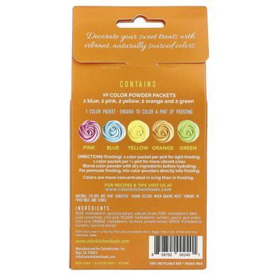 Natural food colorings, various colors, ColorKitchen, 10 packets with dyes, 0.088 oz. (2.5 g) each