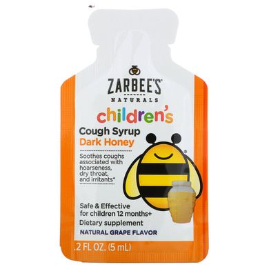 Сироп от кашля с медом для детей от 1 года вкус винограда Zarbee's (Cough Syrup) 10 пакетов по 5 мл купить в Киеве и Украине