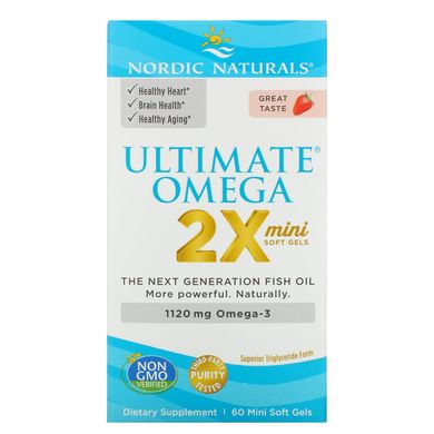 Риб'ячий жир міні зі смаком полуниці Nordic Naturals (Ultimate Omega 2X) 1120 мг 60 капсул