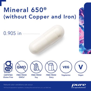Минералы 650 без меди и железа Pure Encapsulations (Mineral 650 w/o Copper & Iron) 180 капсул купить в Киеве и Украине