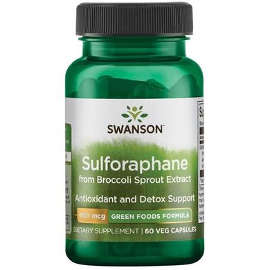 Сульфорафан з екстракту капусти брокколі, Sulforaphane from Broccoli Sprout Extract, Swanson, 400 мкг, 60 капсул