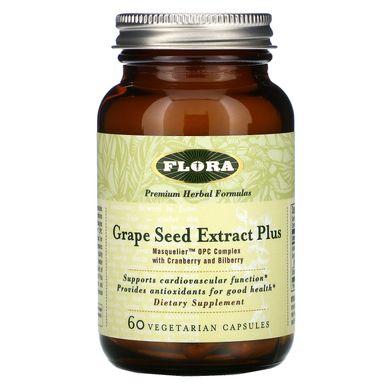 Екстракт насіння винограду +, Flora, 60 капсул на рослинній основі