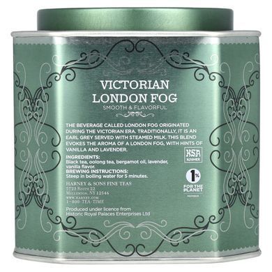 Harney & Sons, Victorian London Fog, Smooth black tea with bright citrus, sweet vanilla and lavender, 30 bags, 2.67 ounces (75 g).