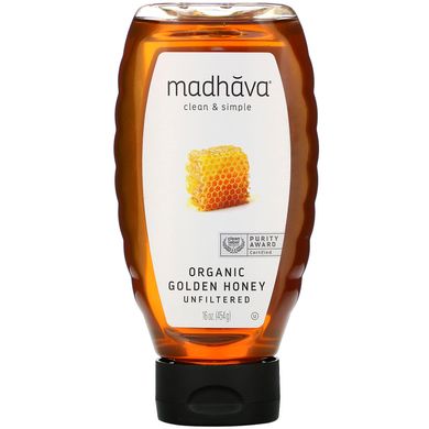 Органічний золотий мед, нефільтрований, Organic Golden Honey, Unfiltered, Madhava Natural Sweeteners, 454 г