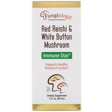 Червоні гриби рейші та білі печериці для імунітету California Gold Nutrition (Fungiology Red Reishi & White Button Mushroom Immune Duo) 60 мл