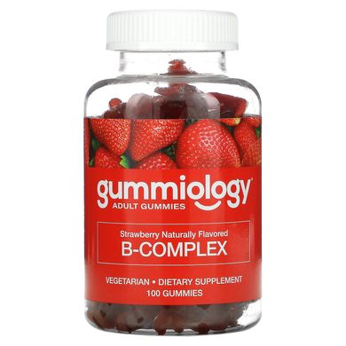 Вітамін B комплекс, жувальні таблетки для дорослих з комплексом вітамінів В, натуральний полуничний смак, Gummiology, 100 вегетаріанських жувальних таблеток