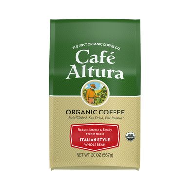 Органічна кава, італійський стиль, французька обжарка, цільні зерна, Organic Coffee, Italian Style, French Roast, Whole Bean, Cafe Altura, 567 г