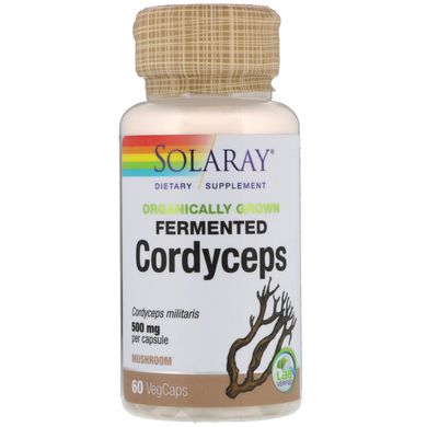 Кордицепс, Organically Grown Fermented Cordyceps, Solaray, 500 мг, 60 вегетаріанських капсул