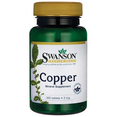 Мідь, Copper, Swanson, 2 мг, 300 таблеток