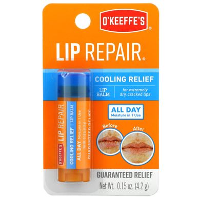 Відновлення губ, відновлюючий бальзам для губ з охолоджуючим ефектом, без ароматизаторів, O'Keeffe's, 0,15 унції (4,2 г)
