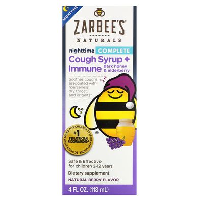Дитячий повний нічний сироп від кашлю + імунітет, з натуральним ягідним смаком, Zarbee's, 4 рідких унції (118 мл)