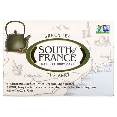 Зелений чай, різьблений шматочок французького овального мила з органічною олією ши, South of France, 6 унцій (170 гр)