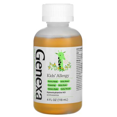 Genexa, Kid's Allergy, засіб з антигістамінною дією, для дітей від 6 років, з сиропом агави, 118 мл (4 рід. унції)