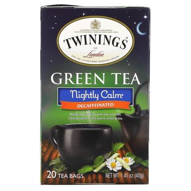 Зелений чай, Nightly Calm, Від природи без кофеїну, Twinings, 20 пакетиків, 40 г