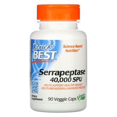 Серрапептаза, Serrapeptase, Doctor's Best, 90 рослинних капсул