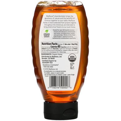 Органічний золотий мед, нефільтрований, Organic Golden Honey, Unfiltered, Madhava Natural Sweeteners, 454 г