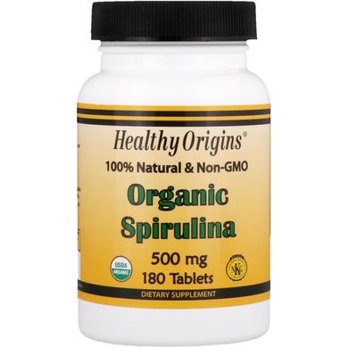 Органічна спіруліна, Organic Spirulina, Healthy Origins, 500 мг, 180 таблеток