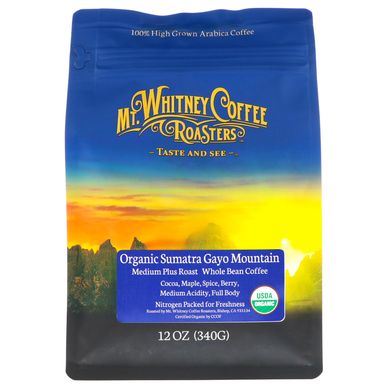 Кава Суматра сильного обжарювання в зернах, Bean Coffee, Mt Whitney Coffee Roasters, 340 г