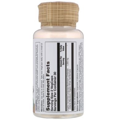 Кордицепс, Organically Grown Fermented Cordyceps, Solaray, 500 мг, 60 вегетаріанських капсул