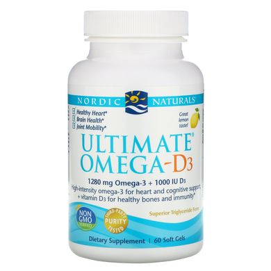 Риб'ячий жир омега-Д3 Nordic Naturals (Ultimate Omega-D3) 60 капсул зі смаком лимона