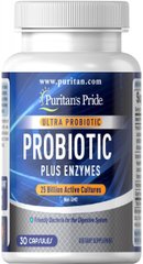Ультра пробіотик плюс ферменти 25 мільярдів активних культур, Ultra Probiotic PLUS Enzymes 25 Billion Active Cultures, Puritan's Pride, 30 капсул