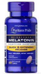 Двошаровий мелатонін, Bi-Layered Melatonin, Puritan's Pride, 5 мг, 60 таблеток