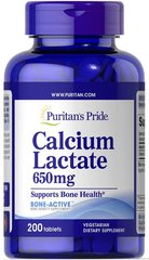 Лактат кальцію, Calcium Lactate, Puritan's Pride, 650 мг, 200 таблеток
