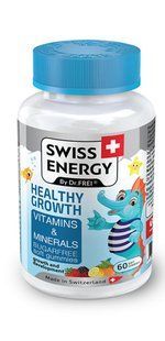 Витамины и минералы, для детей от 3 лет, HEALTHY GROWTH Vitamins Minerals, Swiss Energy, без сахара, для роста, развития и иммунитета, 60 жевательных конфет купить в Киеве и Украине