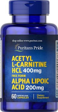 Ацетил L-карнітин з альфа-ліпоєвою кислотою, Acetyl L-Carnitine Free Form with Alpha Lipoic Acid, Puritan's Pride, 200 мг, 60 капсул