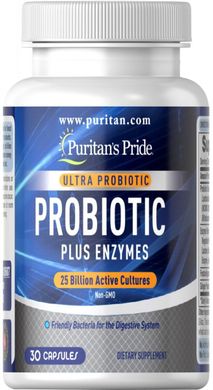 Ультра пробіотик плюс ферменти 25 мільярдів активних культур, Ultra Probiotic PLUS Enzymes 25 Billion Active Cultures, Puritan's Pride, 30 капсул