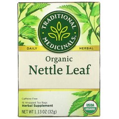 Органічний трав'яний чай з листя кропиви, без кофеїну, Traditional Medicinals, 16 чайних пакетиків в індивідуальній упаковці, 1,13 унції (32 г)