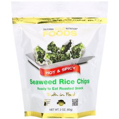 Рисові чіпси з морськими водоростями гострі California Gold Nutrition (Seaweed Rice Chips) 60 г