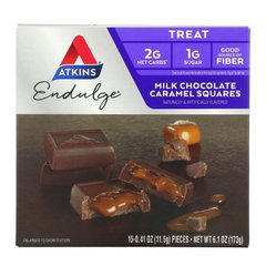 Atkins, карамельні квадрати з молочного шоколаду, 15 шматочків по 0,41 унції (11,5 г) кожен
