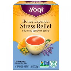 Stress Relief cо вкусом меда и лаванды, без кофеина, Yogi Tea, 16 чайных пакетиков, 1.02 унций (29 г)