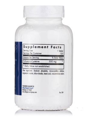 NAC N-ацетил-L-цистеїн, NAC N-Acetyl-L-Cysteine, Allergy Research Group, 120 таблеток